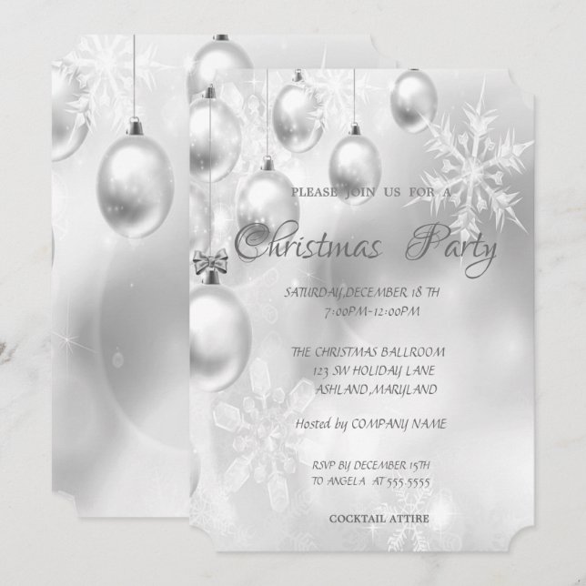 Invitación Bolas de Navidad, Copa de vino, Fiesta de Navidad  (Anverso / Reverso)