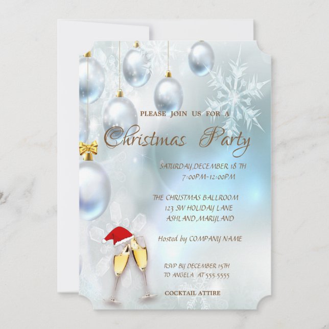 Invitación Bolas de Navidad, Copa de vino, Fiesta de Navidad  (Anverso)