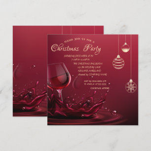 Invitación Bolas de Navidad,Copa de vino Navidad corporativa 