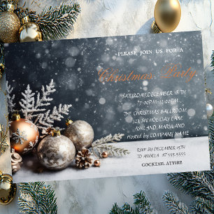 Invitación Bolas de Navidad Copos de Nieve, Compañía de Navid