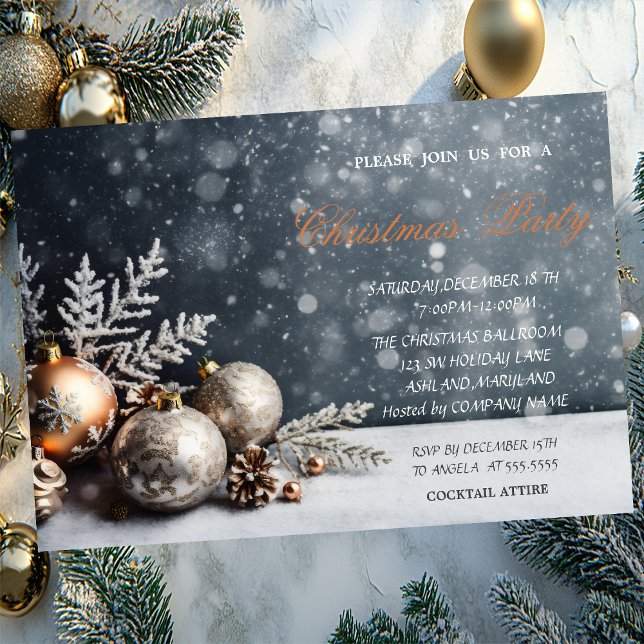 Invitación Bolas de Navidad Copos de Nieve, Compañía de Navid (Subido por el creador)