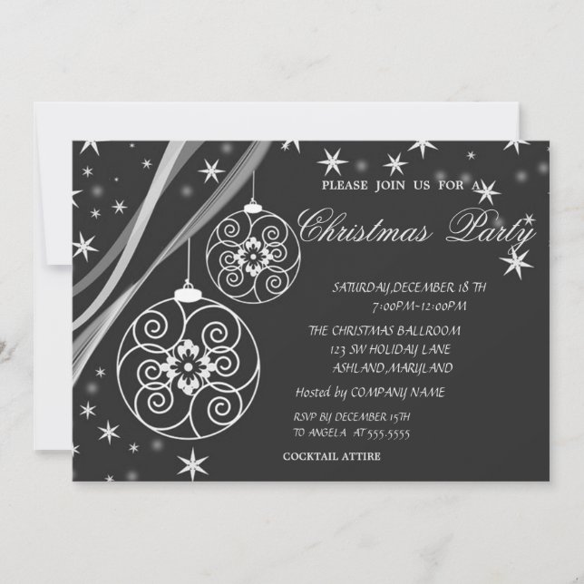 Invitación Bolas de Navidad Copos de nieve, Compañía Gris de  (Anverso)