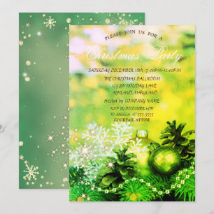 Invitación Bolas de Navidad Copos de nieve Piñas Verde