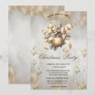 Invitación Bolas de Navidad Copos de Nieve Toque Dorado