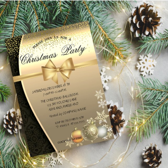 Invitación Bolas de Navidad, Damask  Fiesta de Navidad Corpor (Subido por el creador)