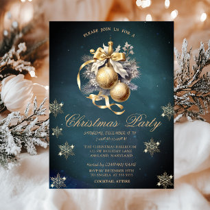 Invitación Bolas de Navidad de Oro, Copos de Nieve Compañía V