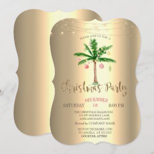 Invitación Bolas de Navidad de Palma,Luces de Cadena Doradas