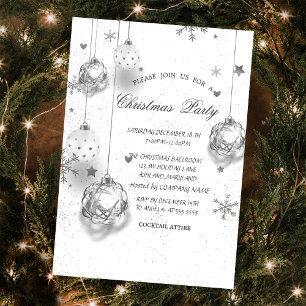 Invitación Bolas de Navidad de Plata Blanca Compañía de Navid