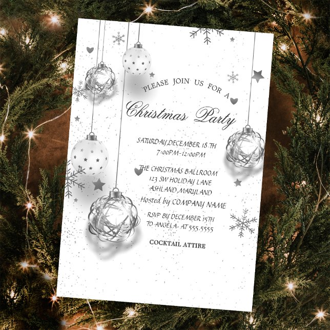Invitación Bolas de Navidad de Plata Blanca Compañía de Navid (Subido por el creador)
