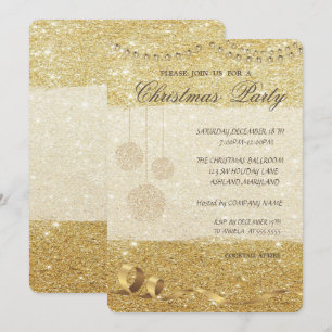 Invitación Bolas de Navidad Elegantes, Brillantes, Fiesta de