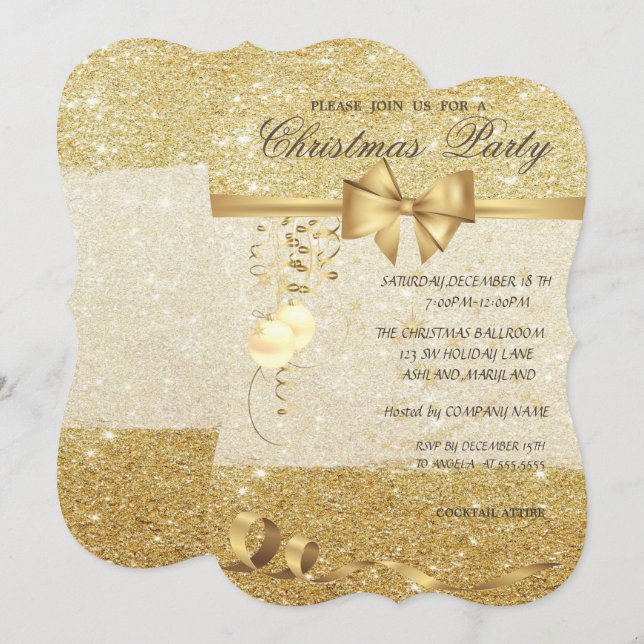 Invitación Bolas de Navidad Elegantes, Brillantes, Fiesta de  (Anverso / Reverso)