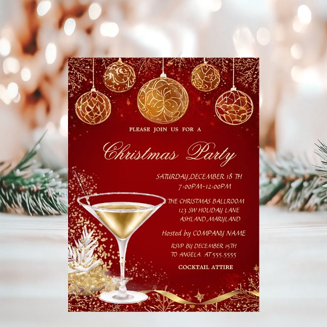 Invitación Bolas de Navidad Elegantes, Compañía Rojo Champán (Subido por el creador)