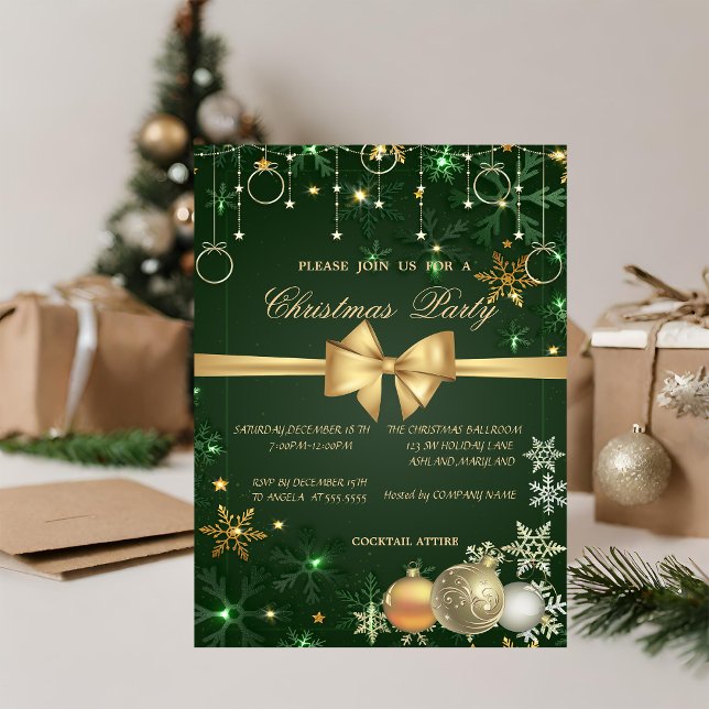 Invitación Bolas de Navidad Elegantes, Copos de Nieve Navidad (Subido por el creador)