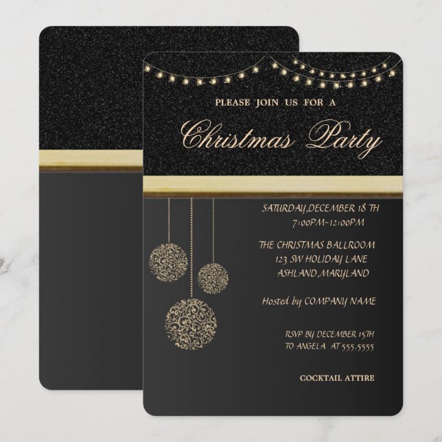 Invitación Bolas de Navidad Elegantes de Moda, Fiesta de Navi (Anverso / Reverso)