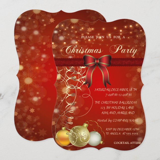 Invitación Bolas de Navidad Elegantes, Fiesta Corporativa de  (Anverso / Reverso)