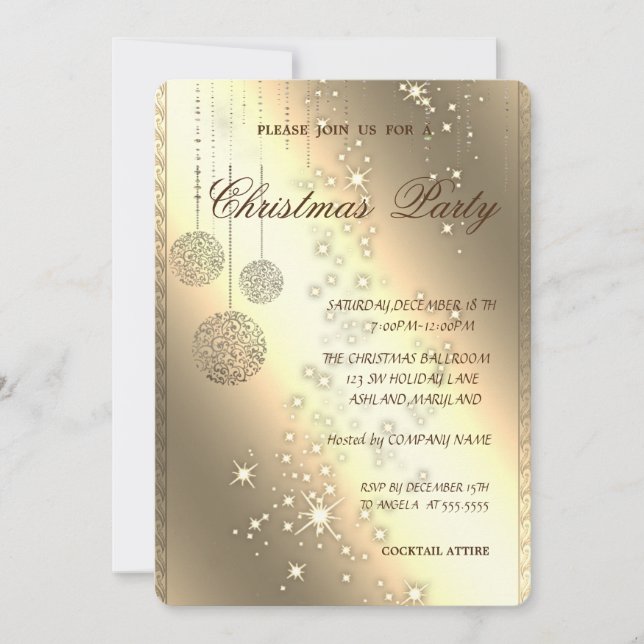 Invitación Bolas de Navidad Elegantes, Fiesta de Navidad (Anverso)