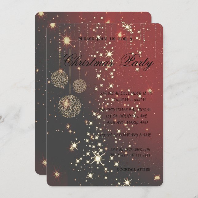 Invitación Bolas de Navidad Elegantes,Fiesta de Navidad (Anverso / Reverso)