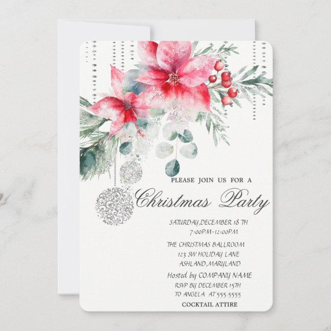 Invitación Bolas de Navidad Elegantes, Fiesta de Navidad de P (Anverso)