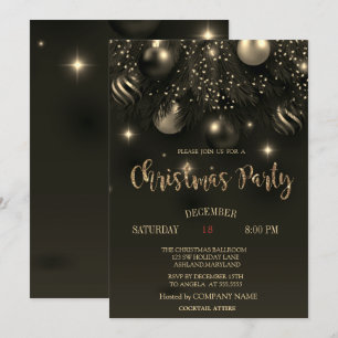 Invitación Bolas de Navidad Elegantes Fiesta de Navidad Negra