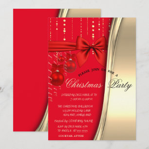 Invitación Bolas de Navidad Elegantes, Lazo, Fiesta Corporati
