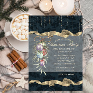 Invitación Bolas de Navidad en acuarela, Fiesta de Navidad co
