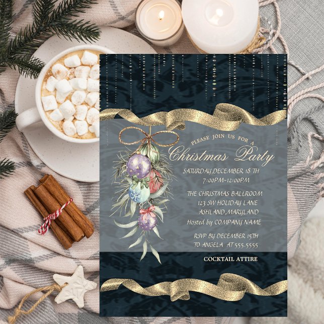 Invitación Bolas de Navidad en acuarela, Fiesta de Navidad co (Subido por el creador)
