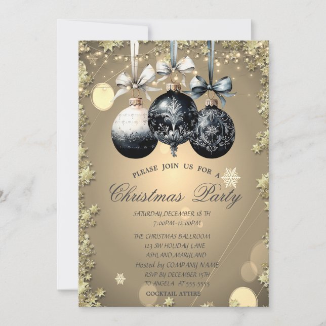 Invitación Bolas de Navidad, Estrellas Fiesta de Navidad de l (Anverso)