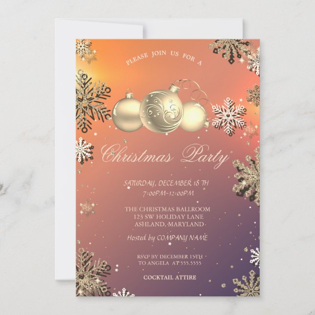 Invitación Bolas de Navidad, Fiesta de compañía de copos de n (Anverso)