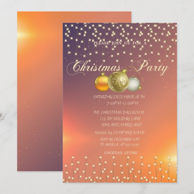Invitación Bolas de Navidad,Fiesta de la empresa de luces de  (Anverso / Reverso)