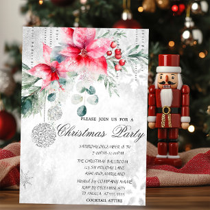 Invitación Bolas de Navidad, Fiesta de Navidad con Poinsettia