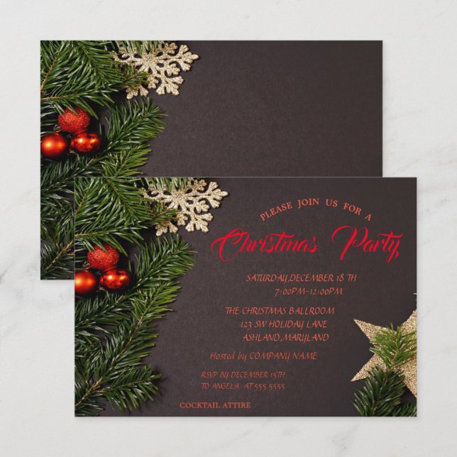 Invitación Bolas de Navidad, Fiesta de Navidad de la empresa  (Anverso / Reverso)
