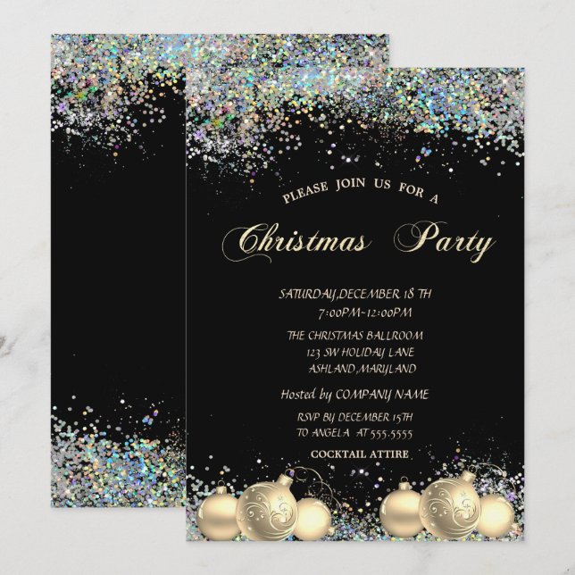Invitación Bolas de Navidad, Fiesta de Navidad de la Empresa  (Anverso / Reverso)