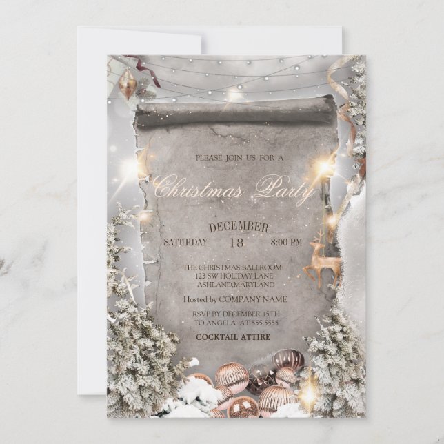 Invitación Bolas de Navidad, Luces Árbol de Pino Plateado Nav (Anverso)