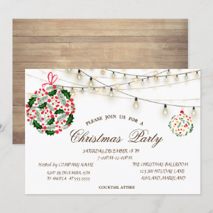 Invitación Bolas de Navidad, Madera, Luces de Navidad con Cue