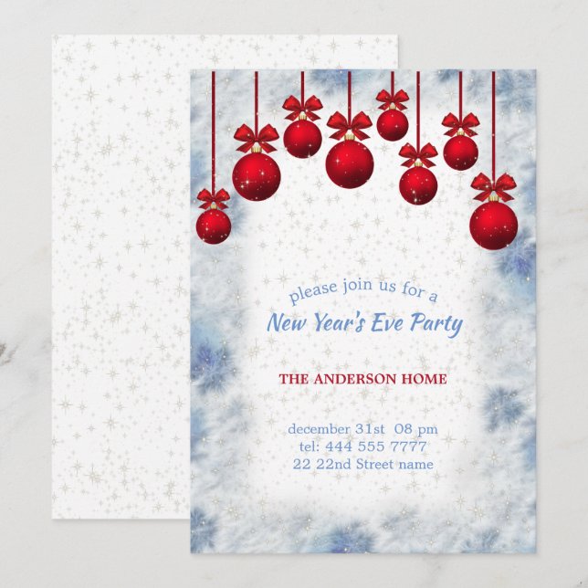 Invitación Bolas de Navidad rojas (Anverso / Reverso)