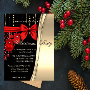 Invitación Bolas de Navidad, Rojo, Lazo, Fiesta Corporativa D