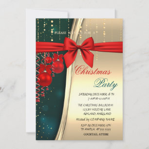 Invitación Bolas de Navidad,Rojo,Lazo,Fiesta Corporativa Verd