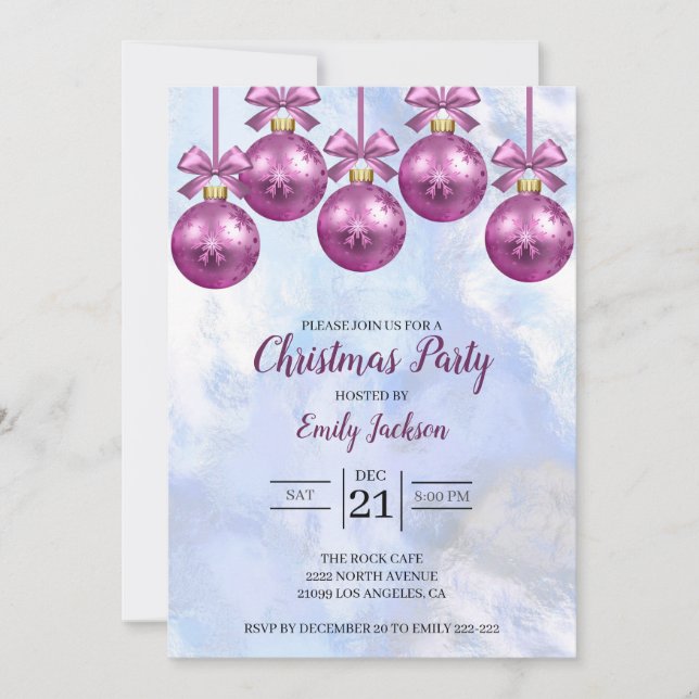 Invitación Bolas de Navidad rosadas (Anverso)