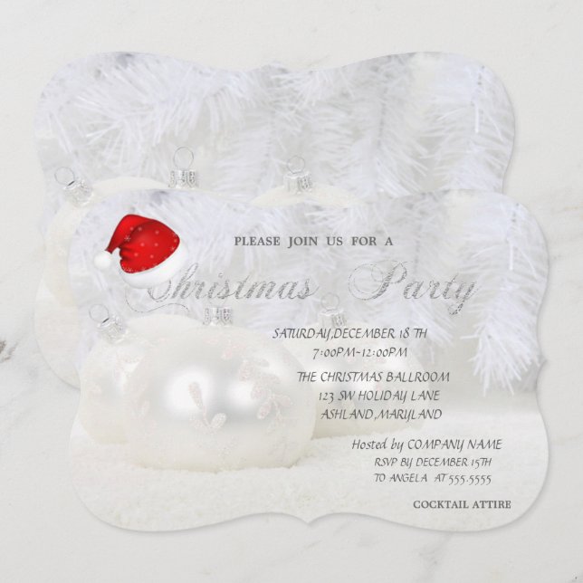 Invitación Bolas de Navidad,Sombrero de Santa, Fiesta de Navi (Anverso / Reverso)