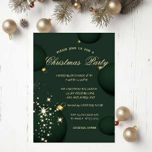 Invitación Bolas de Navidad Verdes Elegantes Copos de Nieve N