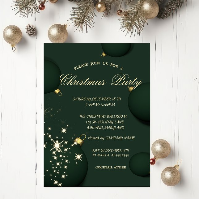 Invitación Bolas de Navidad Verdes Elegantes Copos de Nieve N (Subido por el creador)