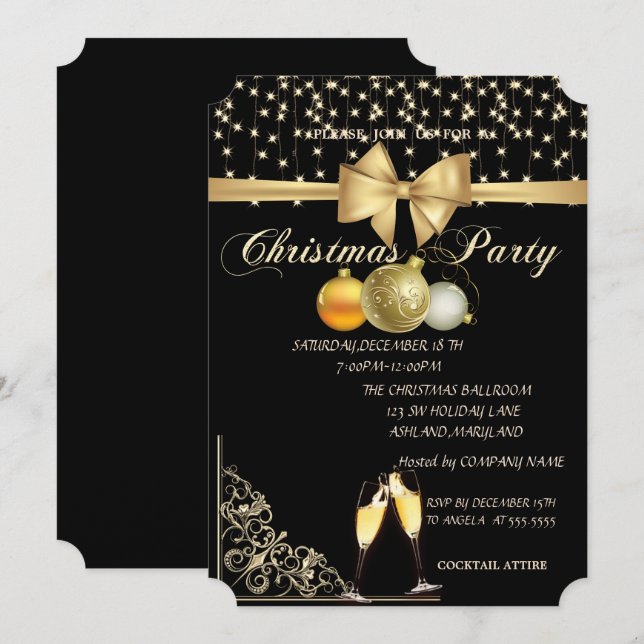 Invitación Bolas de Navidad, Vidrio, Fiesta de Navidad de la  (Anverso / Reverso)