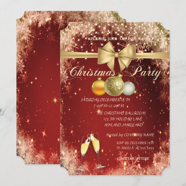 Invitación Bolas de Navidad, Vidrio, Fiesta de Navidad de la  (Anverso / Reverso)