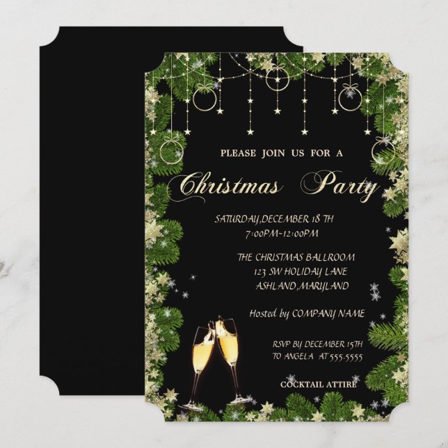 Invitación Bolas de Navidad, Vidrio, Fiesta de Navidad de la  (Anverso / Reverso)