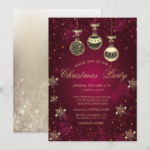 Invitación Bolas de Navidad Vintage, Copos de Nieve Compañía 