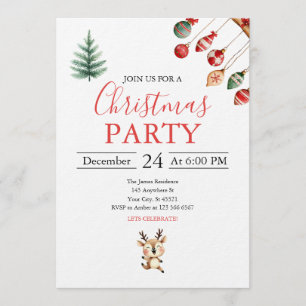 Invitación Bolas de Navidad y divertidos renos bebés