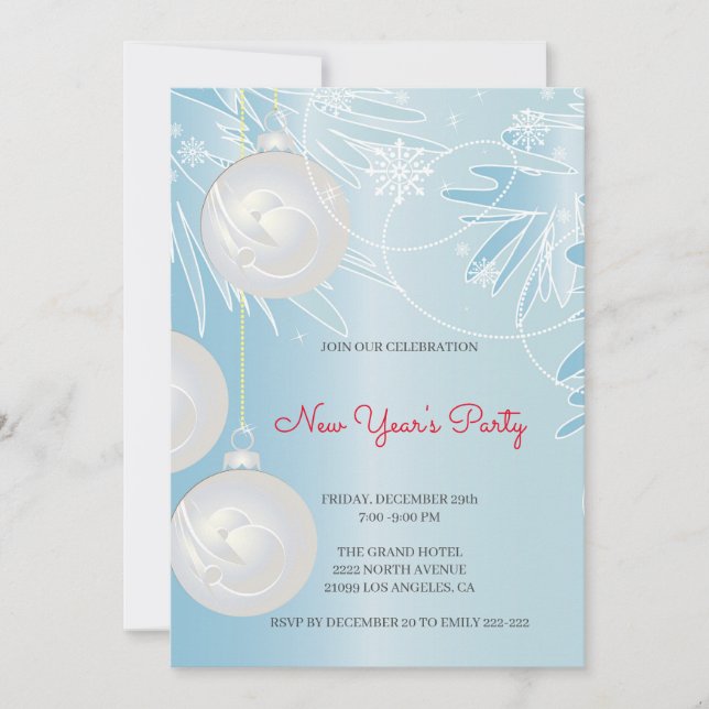 Invitación Bolas de Navidades blancos (Anverso)