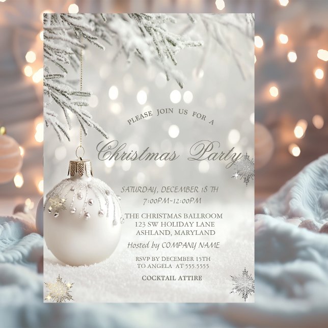 Invitación Bolas de Navidades blancos, Fiesta de empresa de c (Subido por el creador)