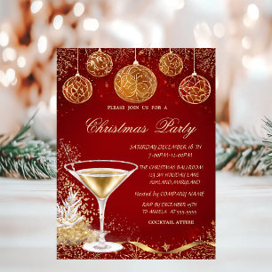 Invitación Bolas de Navidades elegantes, Compañía Roja de Cha