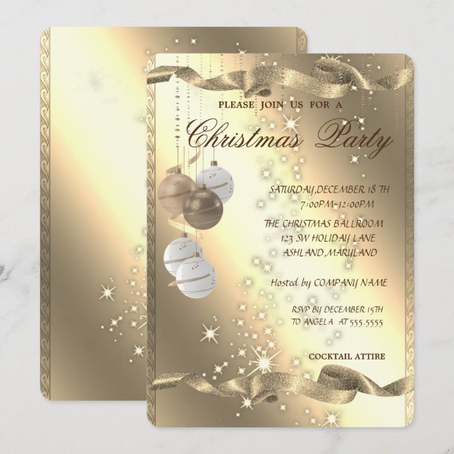 Invitación Bolas de Navidades elegantes, esparkle, Fiesta de  (Anverso / Reverso)